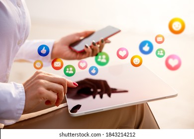 Woman using tech gadgets and apps for everyday life - Powered by Shutterstock