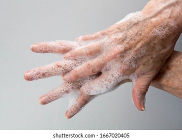 Woman Using An Thorough Handwashing Technique In Order To Avoid Contagion From Coronavirus And Bacteria.

