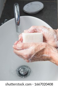 Woman Using An Thorough Handwashing Technique In Order To Avoid Contagion From Coronavirus And Bacteria.

