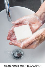 Woman Using An Thorough Handwashing Technique In Order To Avoid Contagion From Coronavirus And Bacteria.

