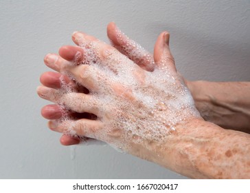 Woman Using An Thorough Handwashing Technique In Order To Avoid Contagion From Coronavirus And Bacteria.

