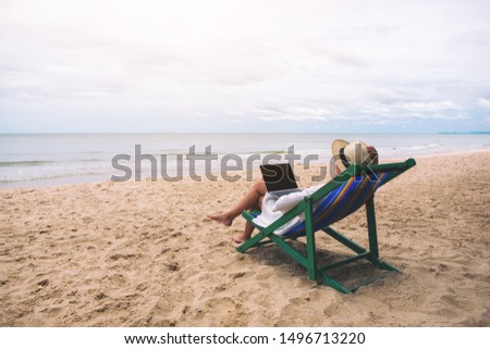 Similar – Image, Stock Photo Empty beach chair with beautiful sea view