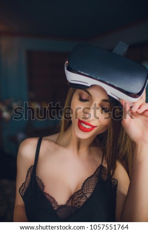 Woman using the virtual reality headset