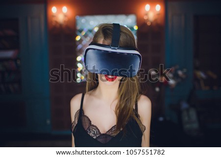 Woman using the virtual reality headset
