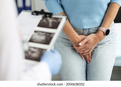 Woman With Uterine Problems And Urination At Gynecologist Appointment