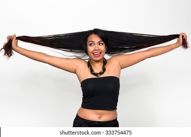 Woman with very long hair