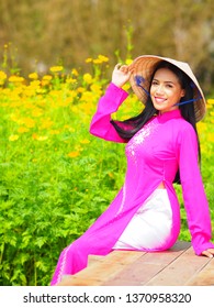 A Woman In Vietnamese Dress Perform As A Viet Cong People In 1960.