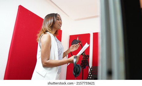 Woman Voice Over Microphone Recording