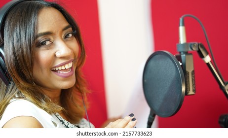 Woman Voice Over Microphone Recording