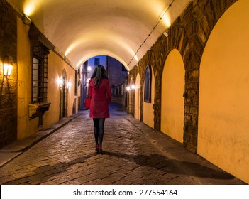 Woman Walking Alone At Night