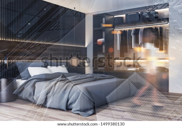 Woman Walking Modern Bedroom White Gray Stock Photo Edit