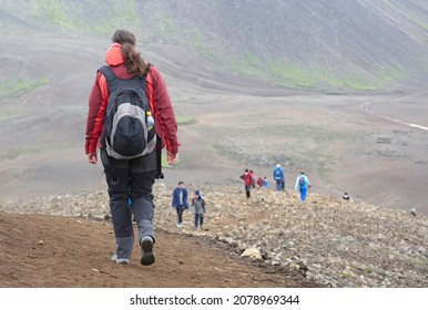 Woman Walking Near The New Lavafield Of The Volcano Eruption At Fagradalsfjall, Iceland