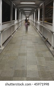 A Woman Walking On Flyover To Go Home At Night.