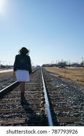 Woman Walking On Railroad Tracks Suburb Stock Photo 787793926 ...