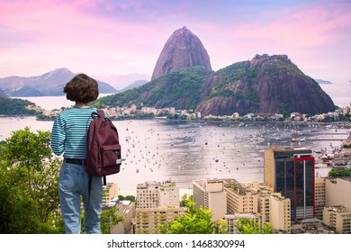 Woman Walks Along Rio De Janeiro. Brazil