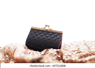 Woman Wallet, Black. Fashion Concept. 