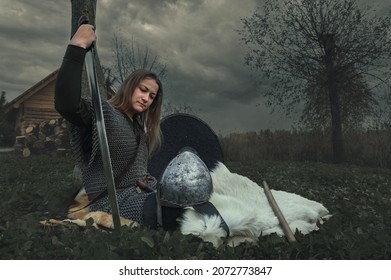 Woman Warrior Chain Mail Portrait Woman Stock Photo 2072773847 