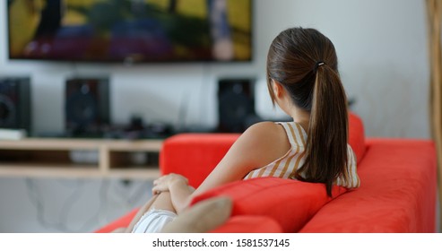 Woman Watch Tv At Home