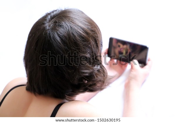 Sex Now Vodia - Woman Watching Porn Video On Smartphone Stock Photo (Edit Now ...
