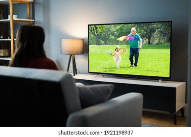 Woman Watching TV Movie At House Room - Shutterstock ID 1921198937