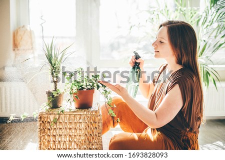 Similar – Woman makes bouquet in living room