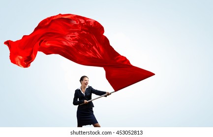 Woman Waving Red Flag . Mixed Media