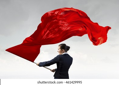 Woman Waving Red Flag . Mixed Media