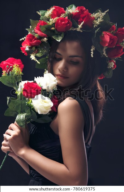 black dress with red and white flowers