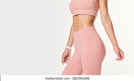 Woman Wearing Baby Pink Workout Leggings Mockup 