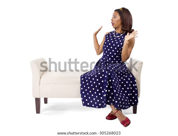 Woman Wearing Blue Polka Dot Dress Stock Photo Edit Now