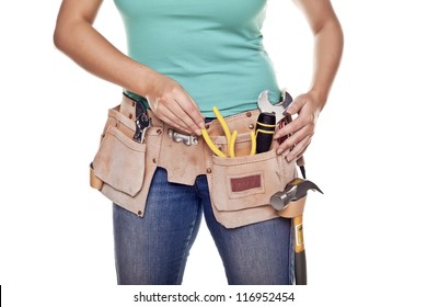 woman in tool belt