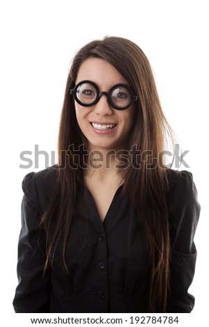 woman wearing funny glasses shot in the studio
