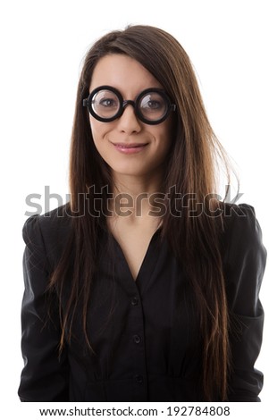 woman wearing funny glasses shot in the studio