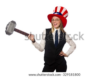 Woman wearing hat with american symbols 