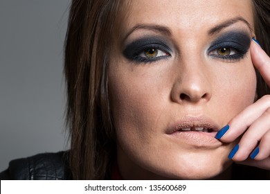 Woman Wearing Heavy Eye Makeup