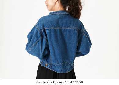 Woman Wearing A Jeans Jacket Mockup 