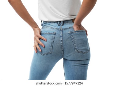 Woman Wearing Jeans On White Background Stock Photo 1586420566 ...