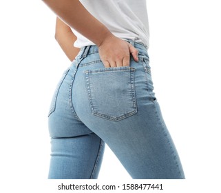 Woman Wearing Jeans On White Background Stock Photo 1588477441 ...