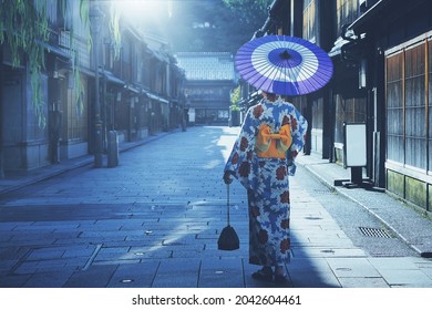 Woman Wearing A Kimono And Kanazawa City, Japan