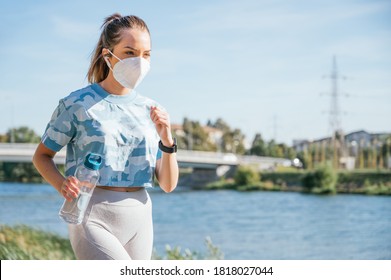 Woman Wearing Mask With Sportswear Doing Exercise