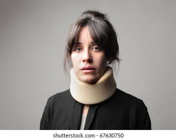 Woman Wearing A Neck Brace