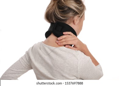 Woman Wearing Neck Brace For Neck Pain