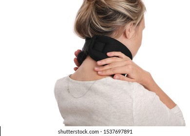 Woman Wearing Neck Brace For Neck Pain