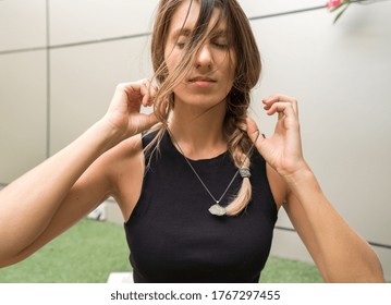 Woman Wearing Pink Crystal Necklace