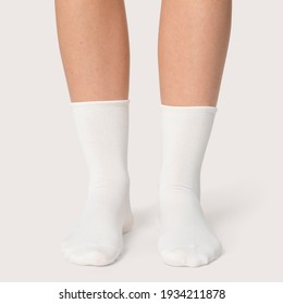Woman Wearing Plain White Color Socks