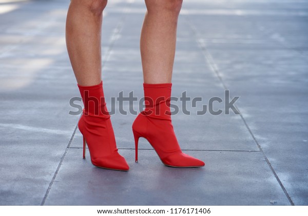 red sock booties outfit