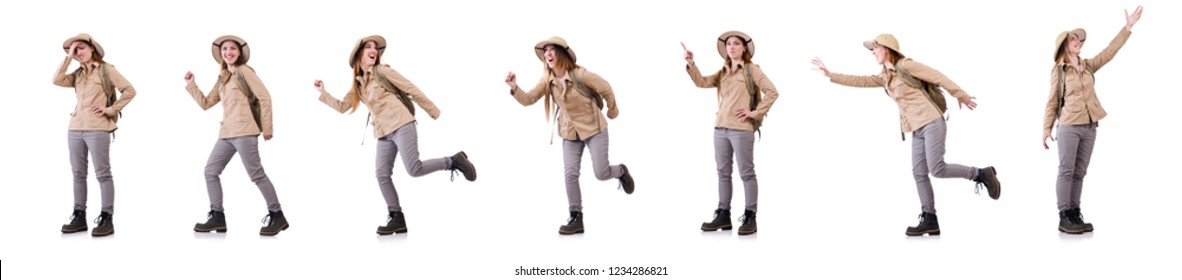 Woman Wearing Safari Hat On White