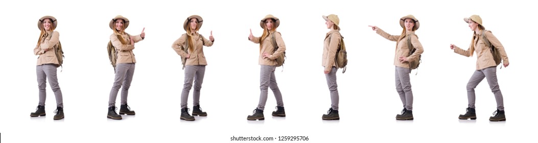 Woman Wearing Safari Hat On White