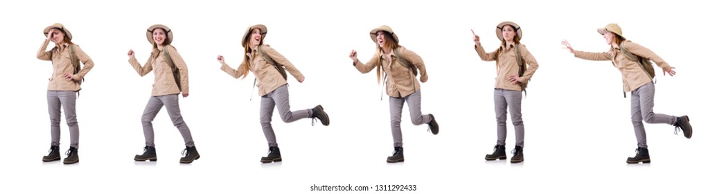 Woman Wearing Safari Hat On White