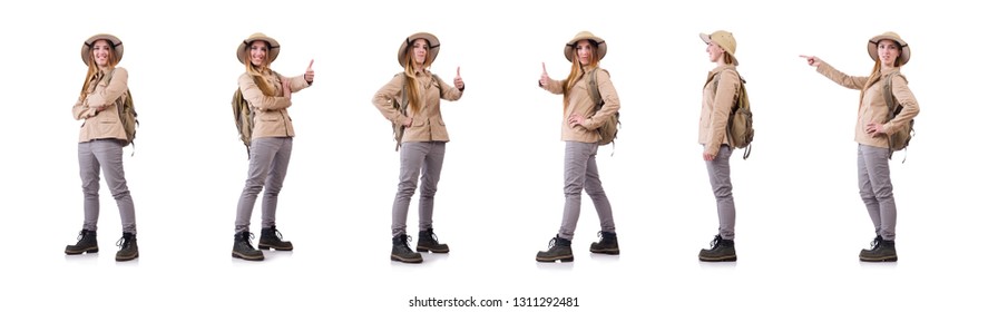 Woman Wearing Safari Hat On White